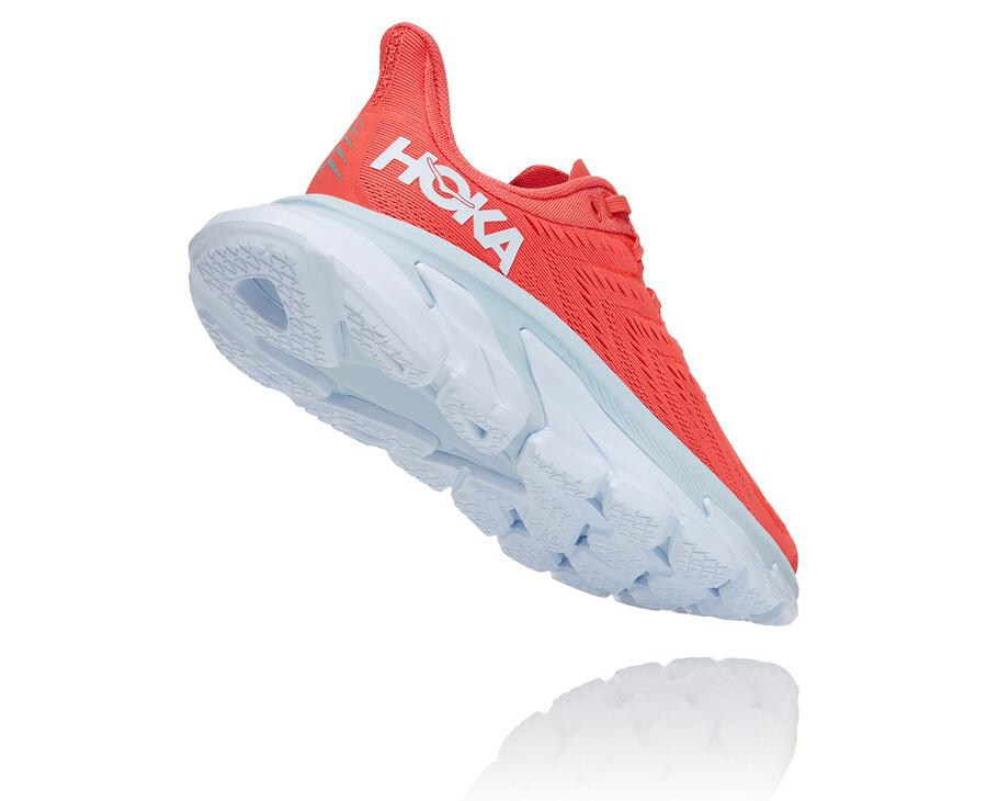 Hoka One One ランニングシューズ レディース 赤/白 - クリフトン 縁 - JV1346790